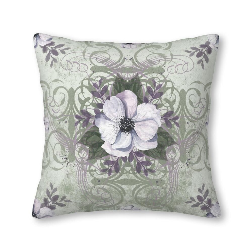 1055 Sage and Lavender Vintage Style Floral Pattern Velvet Throw Pillow